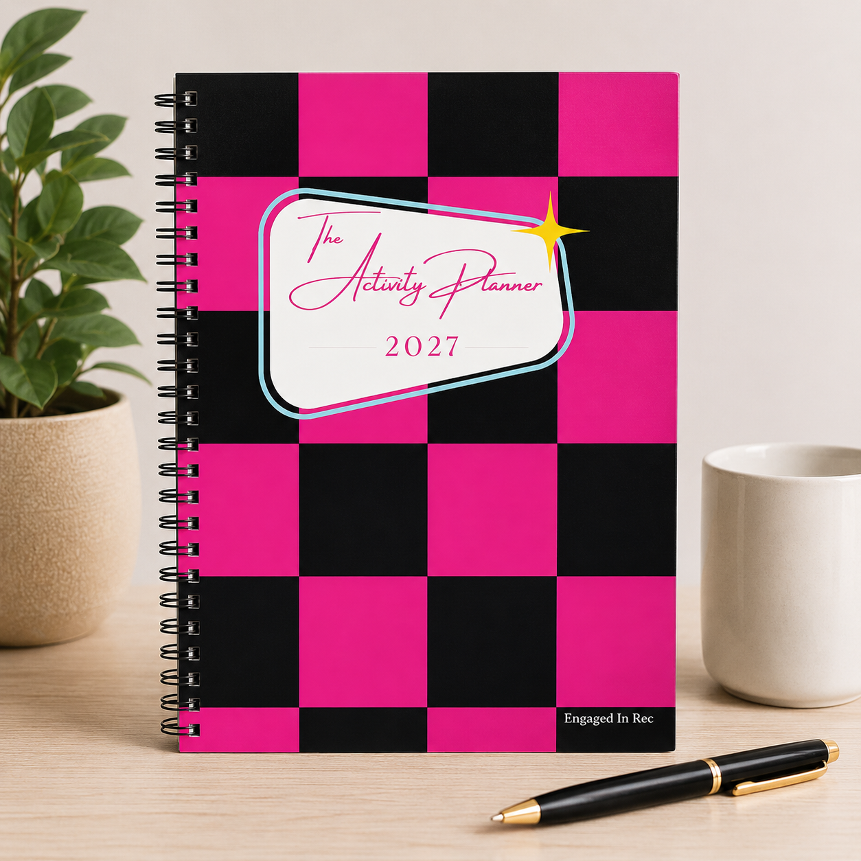 2027 Activity Planner Coil/Spiral (Pink/Black Checkers)