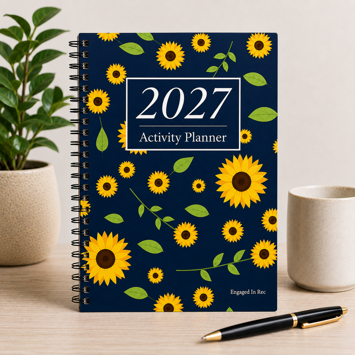 2027 Activity Planner Coil/Spiral (Navy Sunflower)